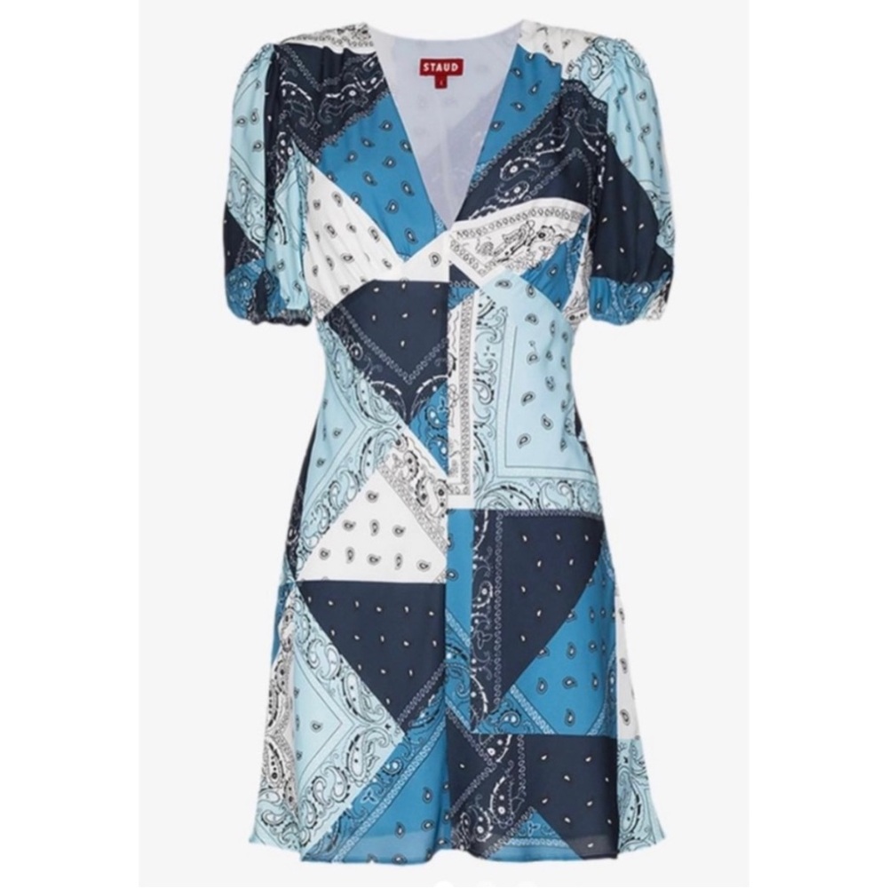 STAUD Milla Mini Dress in Patchwork Bandana Capri